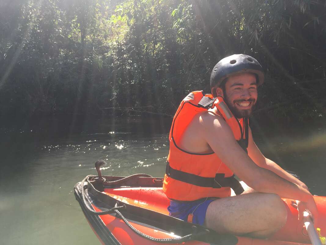 big smile on the kayak